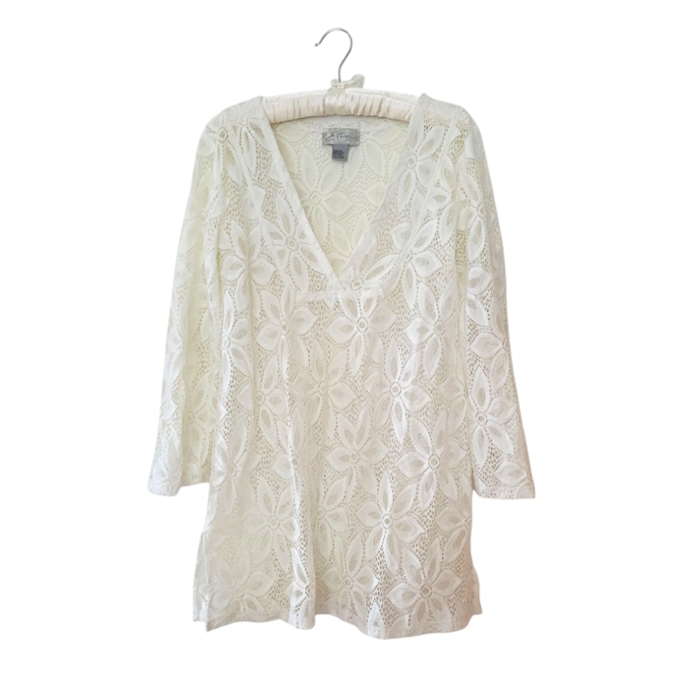 J VALDI | Ladies Lace V-Neck Long-sleeved Beach Coverup Size M